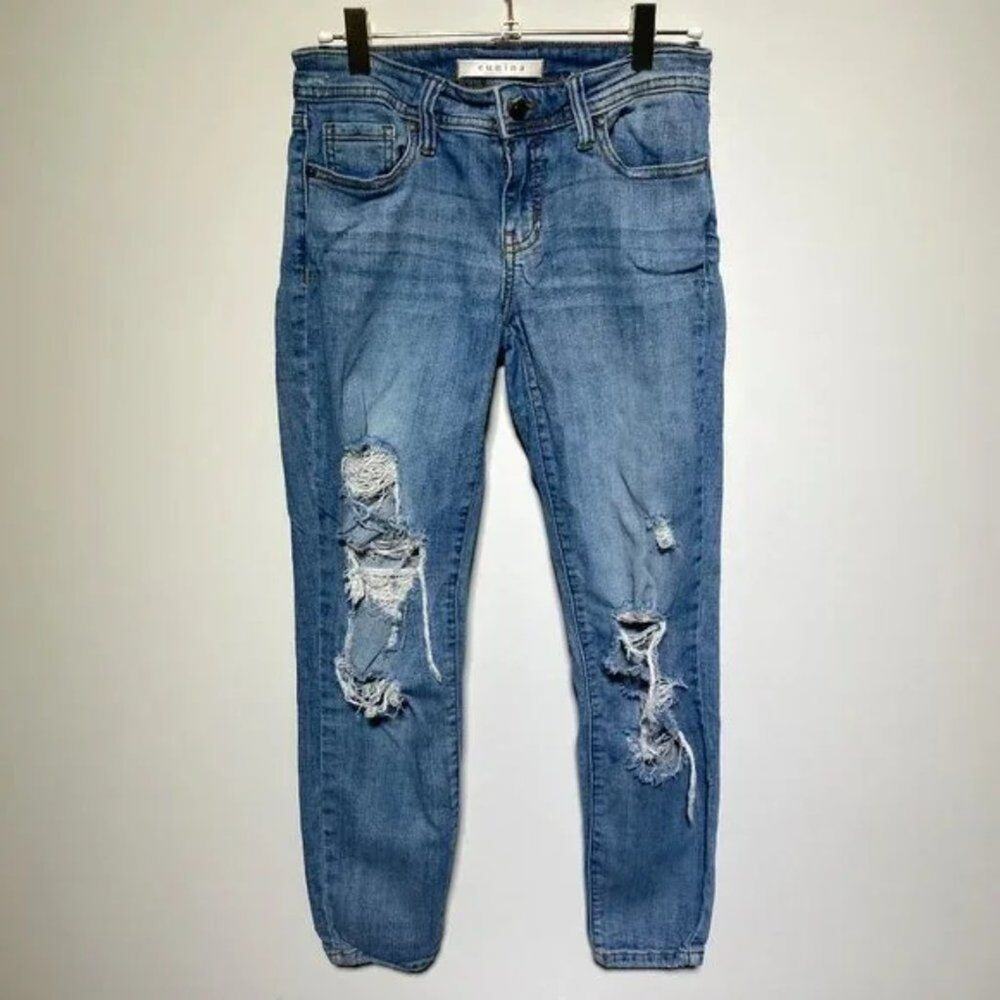 Eunina Womens Denim Blue Ripped Mika Low-Rise Skinny Ankle Jeans Size W 5
